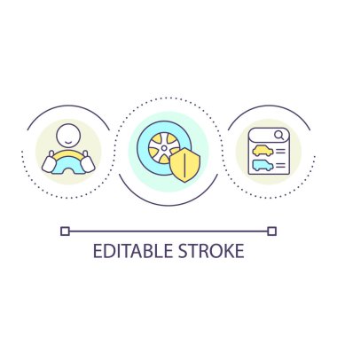 Otomatik sigorta döngü konsepti simgesi. Finansal araba koruması. Araç politikası. Finans kapsamı soyut fikir ince çizgi çizimi. İzole bir taslak çizim. Düzenlenebilir felç. Kullanılan Arial yazı tipi