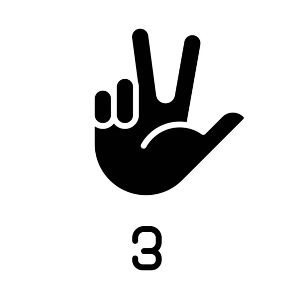 Dígitos Firmantes Tres Icono Glifo Negro Asl Sistema Comunicación Verbal — Vector de stock