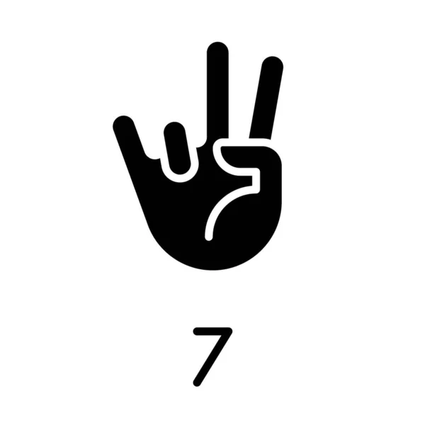 Digit Seven Sign Asl Black Glyph Icon Number Visual Modality — Stock Vector