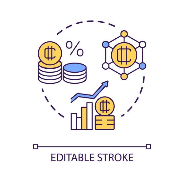 Stock vector Investment in blockchain concept icon. Profit from cryptocurrency. Money savings growing abstract idea thin line illustration. Isolated outline drawing. Editable stroke. Arial font used