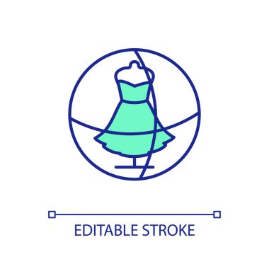 Moda endüstrisinin sayısallaştırılması RGB renk ikonu. Sanal gerçeklikte kıyafet al. E ticaret gelişimi. İzole vektör çizimi. Basit bir çizgi çizimi. Düzenlenebilir felç. Kullanılan Arial yazı tipi