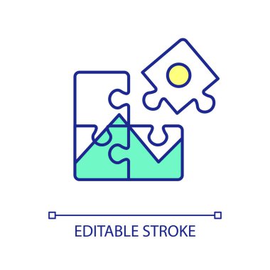 RGB renk simgesini birleştiren yapboz. Zekice bir oyun. Entelektüel gelişim ve eğlence. İzole vektör çizimi. Basit bir çizgi çizimi. Düzenlenebilir felç. Kullanılan Arial yazı tipi