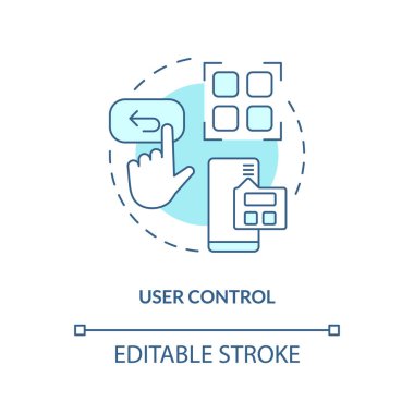 Kullanıcı kontrolü ve özgürlük turkuvaz konsept simgesi. UX tasarımı temel soyut fikir ince çizgi çizimi. İzole bir taslak çizim. Düzenlenebilir felç. Arial, Myriad Pro-Kalın yazı tipleri