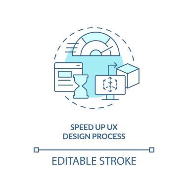 UX tasarım sürecini hızlandırmak için turkuaz konsept simgesi. Aşinalık avantajını kullanarak soyut fikir ince çizgi çizimi. İzole bir taslak çizim. Düzenlenebilir felç. Arial, Myriad Pro-Kalın yazı tipleri