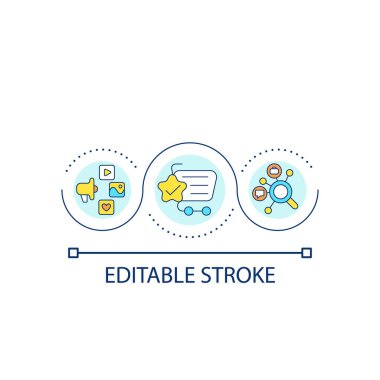 Pazarlama tercihleri döngü konsepti simgesi. Tüketici servisi. Çevrimiçi bankacılık. Uygulama bilgisi güncellemesi soyut fikir ince çizgi çizimi. İzole bir taslak çizim. Düzenlenebilir felç. Kullanılan Arial yazı tipi
