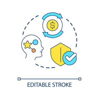 Finansal eğitim konsepti ikonunu geliştir. Ekonomik okuryazarlığı geliştir. Sigorta kapsamı soyut fikir ince çizgili illüstrasyon. İzole bir taslak çizim. Düzenlenebilir felç. Kullanılan Arial yazı tipi