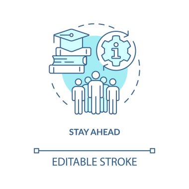 Turkuaz konsept ikonu önde kal. Yetenekleri güncelle. Endüstri özel eğitim fikri soyut çizgi çizimi. İzole bir taslak çizim. Düzenlenebilir felç. Arial, Myriad Pro-Kalın yazı tipleri