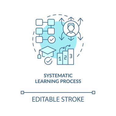 Sistematik öğrenme süreci turkuaz konsept simgesi. Resmi eğitim avantajı soyut fikir ince çizgi çizimi. İzole bir taslak çizim. Düzenlenebilir felç. Arial, Myriad Pro-Kalın yazı tipleri
