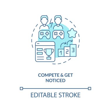 Yarış ve dikkat çekmek için turkuaz konsept ikonu. Acemi soyut fikir çizgisi çizimi için oyuncu ipucu. İzole bir taslak çizim. Düzenlenebilir felç. Arial, Myriad Pro-Kalın yazı tipleri