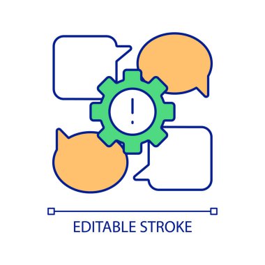 İletişim sorunları RGB renk simgesi. Muhabbet aşırı yüklendi. Dijital ağ sorunları. Online mesajlar. İzole vektör çizimi. Basit bir çizgi çizimi. Düzenlenebilir felç. Kullanılan Arial yazı tipi