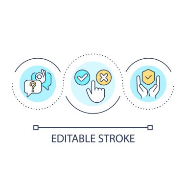 Teyit döngüsü konsepti simgesi isteniyor. Seçim yapıyorum. UX diyaloğu. Kullanıcı deneyimi tasarım prensibi soyut fikir ince çizgi çizimi. İzole bir taslak çizim. Düzenlenebilir felç. Kullanılan Arial yazı tipi