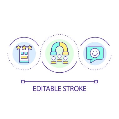 Müşteri koruma döngüsü ikonu. Ticaret pazarlaması. Uygulama kullanılabilirliği. Kullanıcı deneyimi tasarımı soyut fikir ince çizgi çizimi. İzole bir taslak çizim. Düzenlenebilir felç. Kullanılan Arial yazı tipi