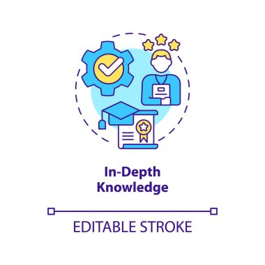 Derinlik bilgisi konsepti simgesinde. Profesyonel beceriler. Endüstri özel eğitim fikri soyut çizgi çizimi. İzole bir taslak çizim. Düzenlenebilir felç. Arial, Myriad Pro-Kalın yazı tipleri