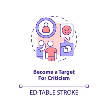 Eleştiri konsepti ikonu için hedef haline gel. Canlı yayında soyut ve ince çizgili çizgilerin dezavantajları olmak. İzole bir taslak çizim. Düzenlenebilir felç. Arial, Myriad Pro-Kalın yazı tipleri