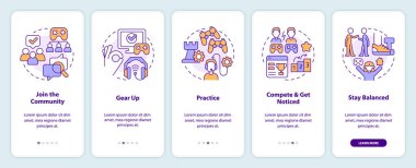 Mobil uygulama ekranında kariyerine başla. Doğrusal kavramlarla birlikte canlı yayında 5 adım düzenlenebilir grafik talimatları. UI, UX, GUI şablonu. Kullanılan sayısız Pro-Kalın, Düzenli yazı tipleri