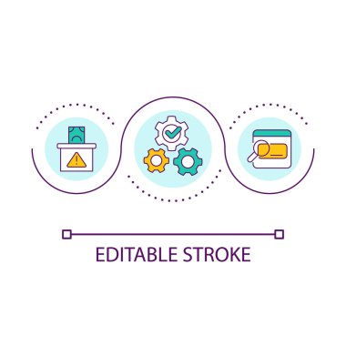 Çöp posta filtreleri döngü konsepti simgesini optimize et. Güvenlik ayarları. Güvenlik programını ayarla. Dijital risk soyut fikri ince çizgi illüstrasyonunu engeller. İzole bir taslak çizim. Düzenlenebilir felç. Kullanılan Arial yazı tipi