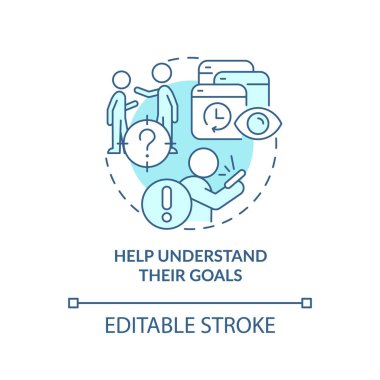 Anlayın hedefler turkuaz konsept simgesi. Ebeveynlerin soyut ve ince çizgili çizgileri için kıyamet sörfü tavsiyesi vermeyi bırak. İzole bir taslak çizim. Düzenlenebilir felç. Arial, Myriad Pro-Kalın yazı tipleri