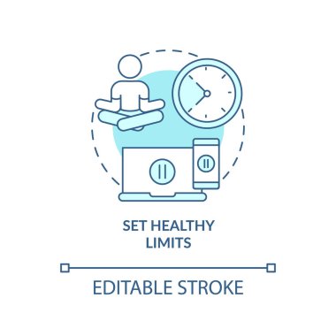 Turkuaz konsept simgesine sağlıklı sınırlar koyun. Ebeveynlerin soyut ve ince çizgili çizgileri için kıyamet sörfü tavsiyesi vermeyi bırak. İzole bir taslak çizim. Düzenlenebilir felç. Arial, Myriad Pro-Kalın yazı tipleri