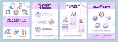 Ebeveynlerin broşürleri için son dakika ipuçlarını kullanmayı bırak. Çizgisel simgeli broşür tasarımı. Sunum için düzenlenebilir 4 vektör düzeni, yıllık raporlar. Arial-Black, Kullanılan Myriad Pro-Normal yazı tipleri
