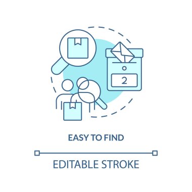 Turkuaz konsept simgesi bulmak kolay. Posta kutusu avantajları. Posta kutusu soyut fikir ince çizgi çizimi. İzole bir taslak çizim. Düzenlenebilir felç. Arial, Myriad Pro-Kalın yazı tipleri