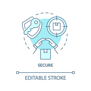Turkuaz konsept simgesini emniyete alın. Posta kutusunun güvenliği. Soyut fikirlerin korunması için ince çizgiler çiziyor. İzole bir taslak çizim. Düzenlenebilir felç. Arial, Myriad Pro-Kalın yazı tipleri
