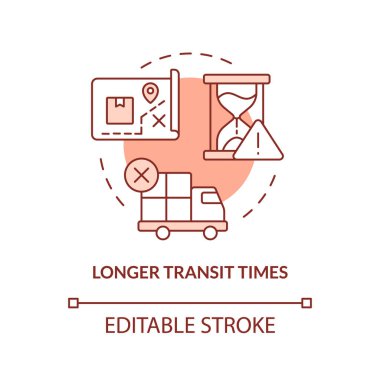 Uzun ulaşım çarpı terracotta konsept simgesi. Güvensiz nakliye. Yavaş teslimat soyut fikir ince çizgi çizimi. İzole bir taslak çizim. Düzenlenebilir felç. Arial, Myriad Pro-Kalın yazı tipleri