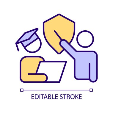 Güvenlik eğitim programı RGB renk simgesi. Dijital risk farkındalığı. İnternet güvenliği eğitimi. Önlem olarak. İzole vektör çizimi. Basit bir çizgi çizimi. Düzenlenebilir felç. Kullanılan Arial yazı tipi