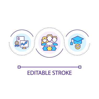 Kamu eğitim yardımları döngü konsepti ikonu. Bilgiye erişim. Öğrenci gelişimi soyut fikir ince çizgi çizimi. İzole bir taslak çizim. Düzenlenebilir felç. Kullanılan Arial yazı tipi