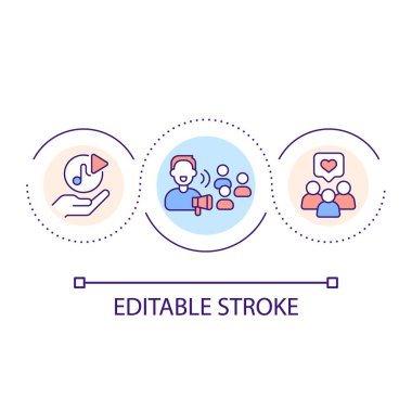 Görsel hikaye anlatma podcast döngü konsepti simgesi. Çevrimiçi yayın. Dijital medya. Video içeriği soyut fikir ince çizgi çizimi. İzole bir taslak çizim. Düzenlenebilir felç. Kullanılan Arial yazı tipi