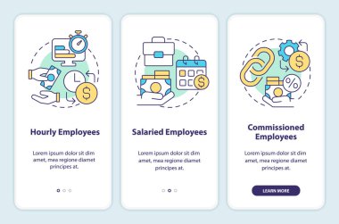 Mobil uygulama ekranında bordrolu işlem yöntemleri. Doğrusal kavramlarla düzenlenebilir grafik yönergelerini 3 adımda gezdir. UI, UX, GUI şablonu. Kullanılan sayısız Pro-Kalın, Düzenli yazı tipleri