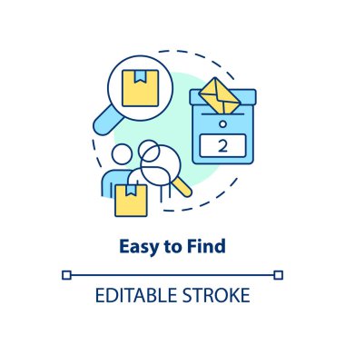 Konsept simgesi bulmak kolay. Posta kutusu avantajları. Posta kutusu konum belirleme soyut fikir ince çizgi illüstrasyonu aranıyor. İzole bir taslak çizim. Düzenlenebilir felç. Arial, Myriad Pro-Kalın yazı tipleri
