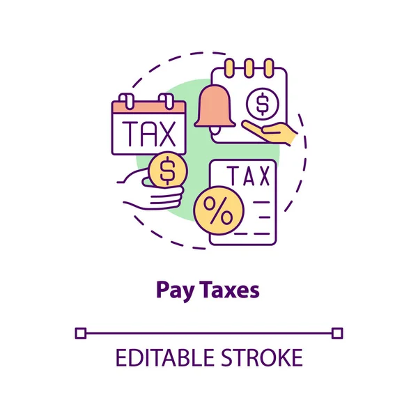 Stock vector Pay taxes concept icon. Quarter end payments. Payroll processing step abstract idea thin line illustration. Isolated outline drawing. Editable stroke. Arial, Myriad Pro-Bold fonts used