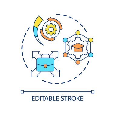 İş hayatı konsepti ikonu eğitimi. Şirket personeli eğitimi. Soyut fikir soyut çizgi çizimi öğrenme süreci. İzole bir taslak çizim. Düzenlenebilir felç. Kullanılan Arial yazı tipi