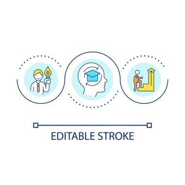Bilgi döngüsü konsepti simgesi alınıyor. Profesyonel gelişim ve eğitim. Kariyer tanıtımı soyut fikir ince çizgi çizimi. İzole bir taslak çizim. Düzenlenebilir felç. Kullanılan Arial yazı tipi