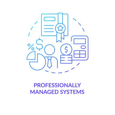 Profesyonel yönetilen sistemler mavi gradyan konsept simgesi. Mali kontrol. Çalışanların maaş bordrosu soyut fikir ince çizgili illüstrasyon. İzole bir taslak çizim. Kullanılan sayısız Pro-Kalın yazı tipi