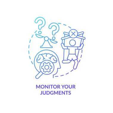 Monitor your judgments blue gradient concept icon. Reduce anxiety about news. Manage information overload abstract idea thin line illustration. Isolated outline drawing. Myriad Pro-Bold font used clipart