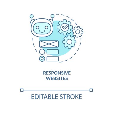 Tepkili web siteleri turkuaz konsept simgesi. Dijital endüstri dönüşümü soyut fikir ince çizgi çizimi. İzole bir taslak çizim. Düzenlenebilir felç. Arial, Myriad Pro-Kalın yazı tipleri