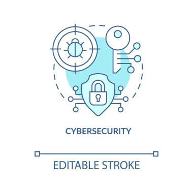Siber güvenlik turkuaz konsept ikonu. Kullanıcı koruması. Web endüstrisi, soyut fikir ince çizgi illüstrasyonuna yöneliktir. İzole bir taslak çizim. Düzenlenebilir felç. Arial, Myriad Pro-Kalın yazı tipleri