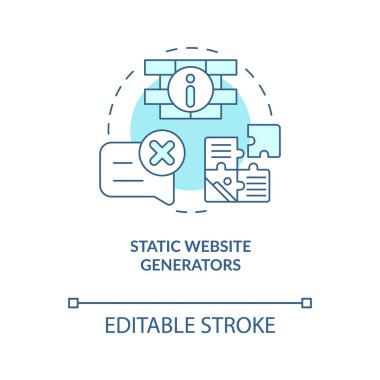 Statik web sitesi jeneratörleri konsept simgesini turkuaz hale getiriyor. Web endüstrisi dönüşümü soyut fikir ince çizgi çizimi. İzole bir taslak çizim. Düzenlenebilir felç. Arial, Myriad Pro-Kalın yazı tipleri