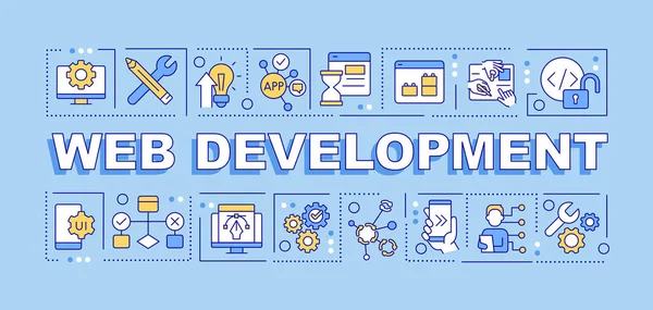Web Development Woord Concepten Blauwe Banner Digitale Technologie Infographics Met — Stockvector