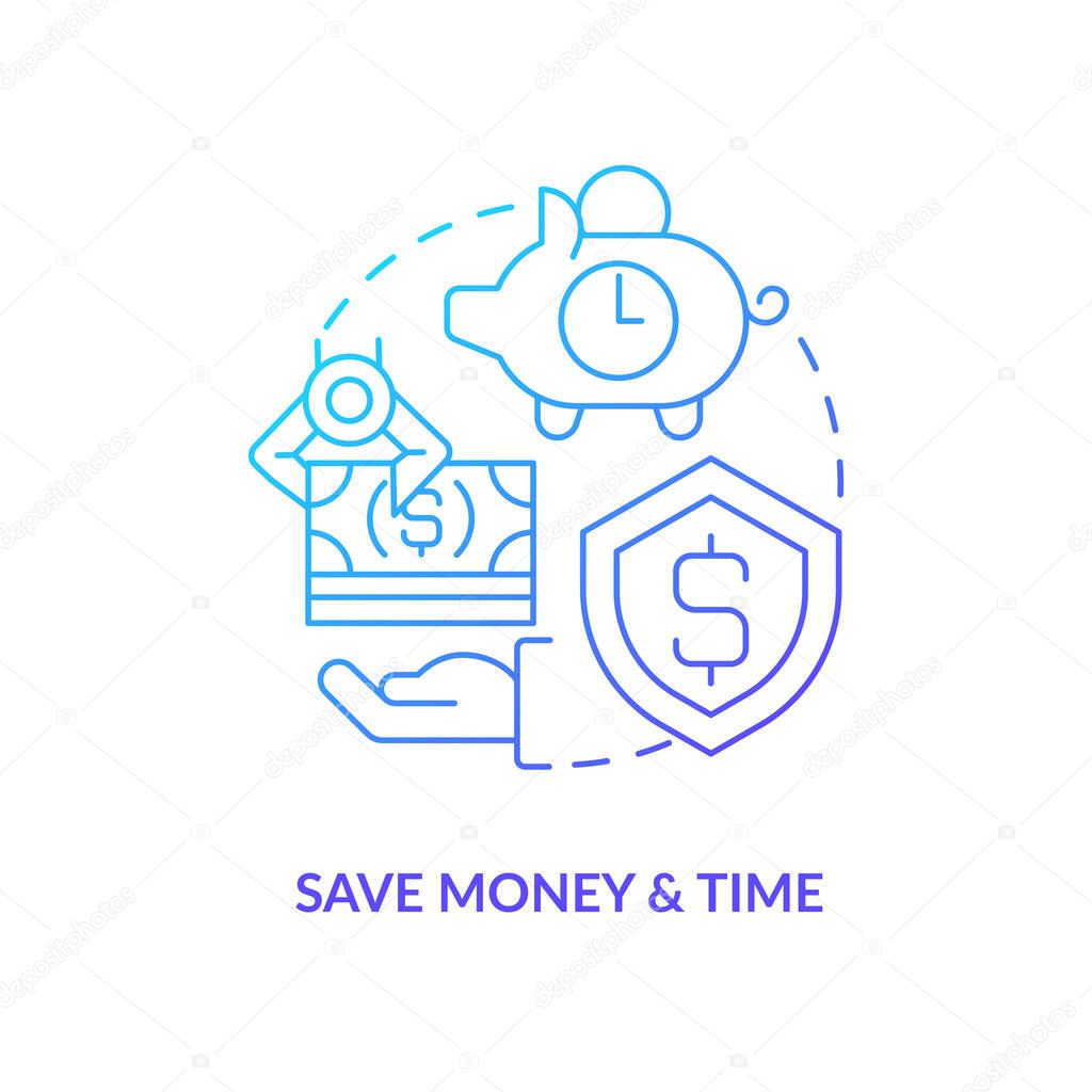 Save money and time blue gradient concept icon. Efficiency. Payroll processing software benefit abstract idea thin line illustration. Isolated outline drawing. Myriad Pro-Bold font used