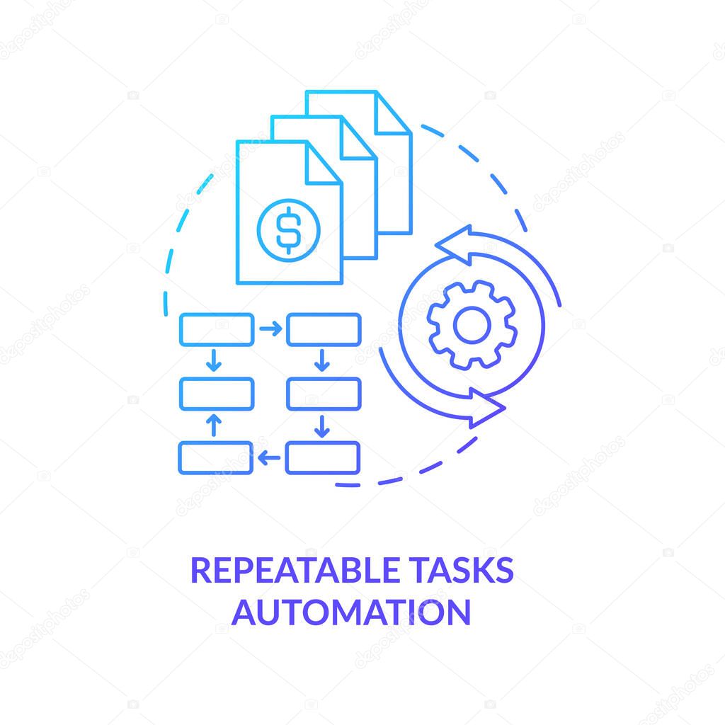 Repeatable tasks automation blue gradient concept icon. Payroll processing software benefit abstract idea thin line illustration. Isolated outline drawing. Myriad Pro-Bold font used