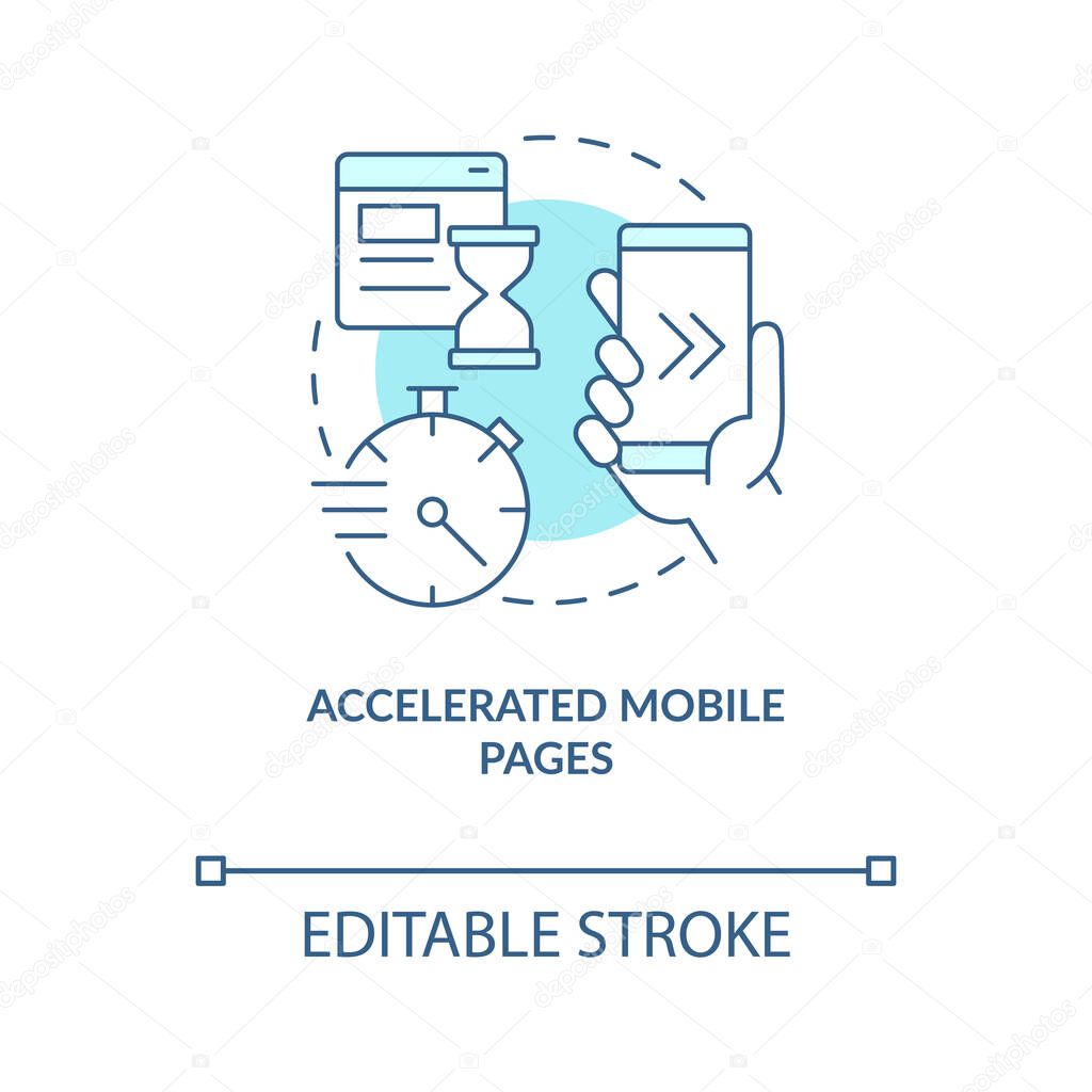Accelerated mobile pages turquoise concept icon. Digital industry transformation abstract idea thin line illustration. Isolated outline drawing. Editable stroke. Arial, Myriad Pro-Bold fonts used