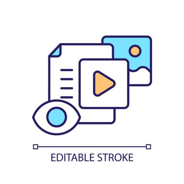 RGB renk simgesi gönder. İçeriğin popülerliği. Seyirci teması. Kullanıcı katılımı. Sosyal medya ölçüsü. İzole vektör çizimi. Basit bir çizgi çizimi. Düzenlenebilir felç. Kullanılan Arial yazı tipi