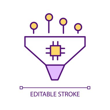 Dijital veri hunisi RGB renk simgesi. Bilgi sıralama teknolojisi. Siber güvenlik gelişimi. İzole vektör çizimi. Basit bir çizgi çizimi. Düzenlenebilir felç. Kullanılan Arial yazı tipi