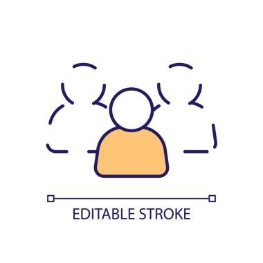 Hedef kitle RGB renk simgesi. Yeni müşteriler dahil et. Kullanıcı çatışması. Potansiyel tüketiciler. İzole vektör çizimi. Basit bir çizgi çizimi. Düzenlenebilir felç. Kullanılan Arial yazı tipi