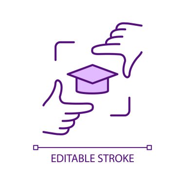 Eğitime odaklan RGB renk simgesi. Öğrenme sürecini geliştiriyorum. Program analizleri. İzole vektör çizimi. Basit bir çizgi çizimi. Düzenlenebilir felç. Kullanılan Arial yazı tipi