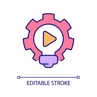 Yaratıcı video yapım RGB renk simgesi. Dijital pazarlama. Sosyal medya içeriği. Film yapım süreci. İzole vektör çizimi. Basit bir çizgi çizimi. Düzenlenebilir felç. Kullanılan Arial yazı tipi