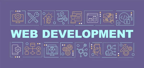 Web Development Woord Concepten Donkerblauwe Banner App Productie Infographics Met — Stockvector