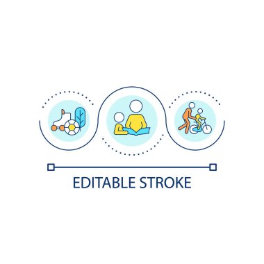 Çocukları çevrimdışı döngü konsepti ikonuna al. Bilgi tüketimi. Ebeveynlerin soyut ve ince çizgili çizgileri için son dakika ipuçlarını kullanmayı bırak. İzole bir taslak çizim. Düzenlenebilir felç. Kullanılan Arial yazı tipi